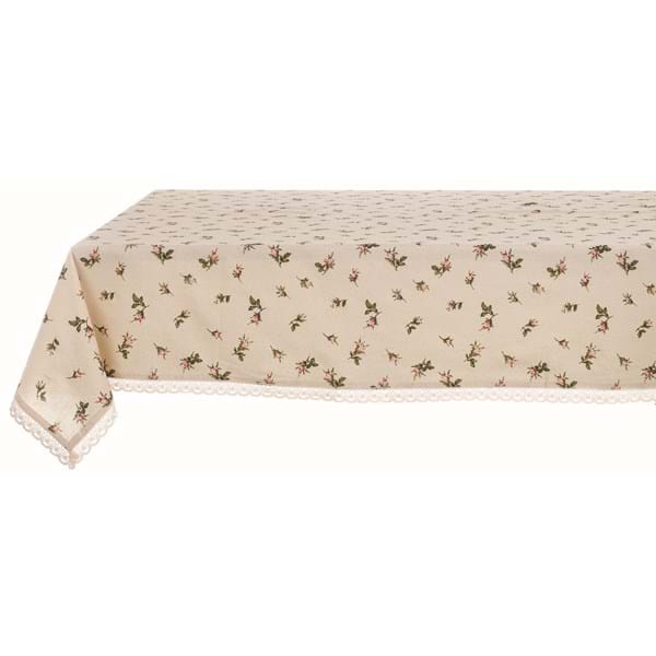 Tovaglia boccioli di rose e pizzo 150x300. Blanc Mariclò
