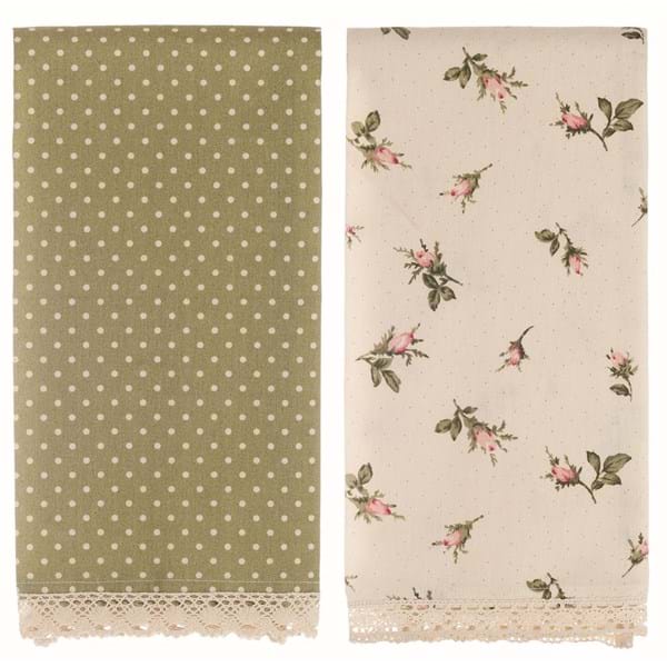 Set 2 canovacci boccioli di rose e pois. Blanc Mariclò