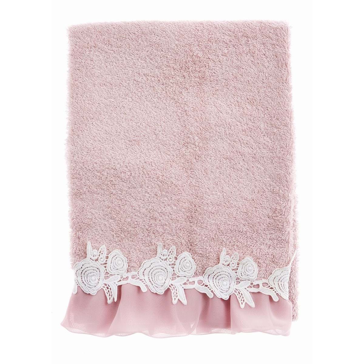 Coppia spugna rosa con balza in pizzo crochet. Blanc Mariclò