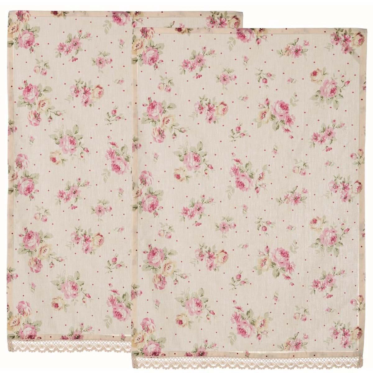 Set 2 canovacci con rose e pois e pizzo. Blanc Mariclò