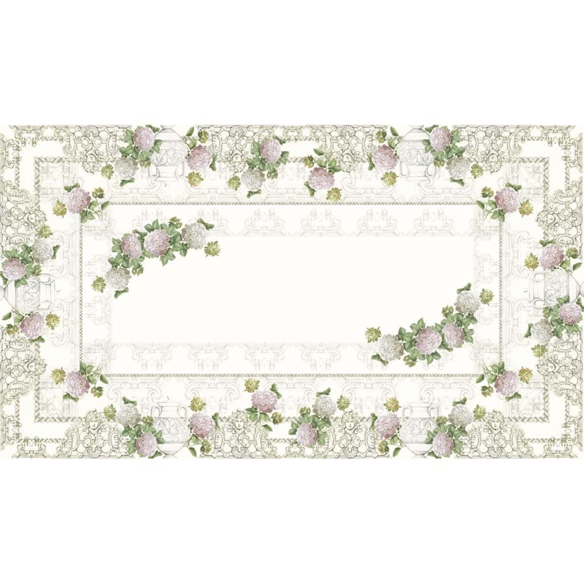 Tovaglia con gala, ortensie 160x280. Blanc Mariclò