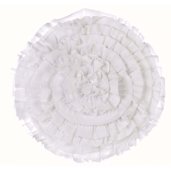 Cuscino tondo con ruches, colore bianco. Blanc Mariclò