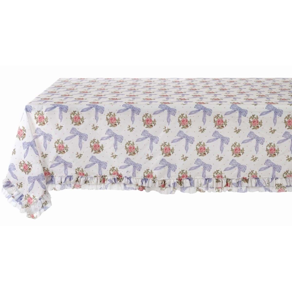 Copritavolo con gala, fiocchi e rose 160x220. Blanc Mariclò
