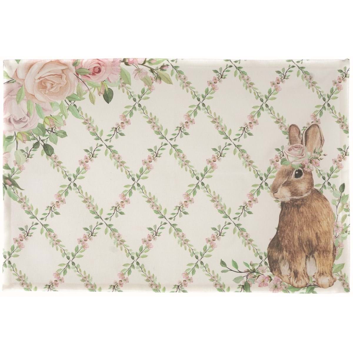 Tovaglietta americana con rose e coniglio. Blanc Mariclò