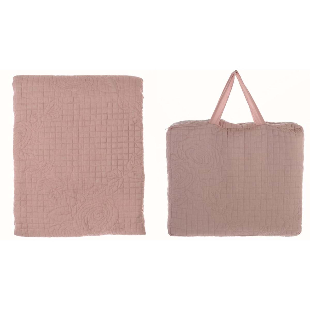 Boutis trapuntino matrimoniale con borsa, colore rosa. Blanc Mariclò