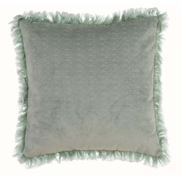 Cuscino quadrato con frangia délavèe, colore verde menta. Blanc Mariclò