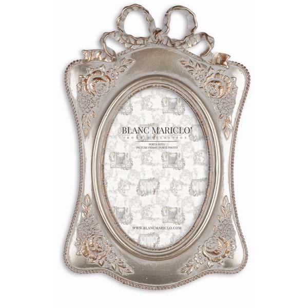 Portafoto piccolo con fiocco e ornamenti barocchi. Blanc Mariclò