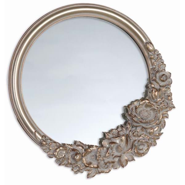 Specchio con cornice in resina, decorata con rose, effetto anticato. Blanc Mariclò