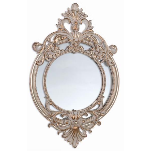 Specchio con cornice in resina, decorata, effetto anticato. Blanc Mariclò