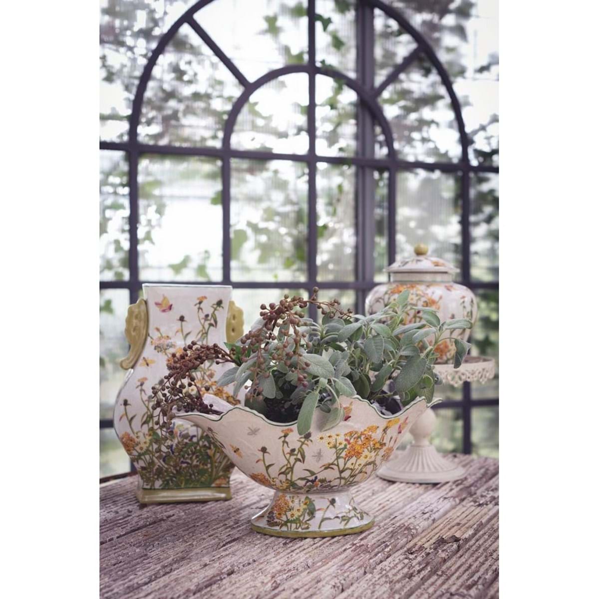 Vaso decorativo basso in porcellana. Blanc Mariclò