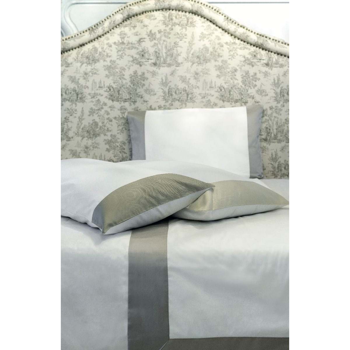 Lenzuola completo letto matrimoniale, bordo beige. Blanc Mariclò