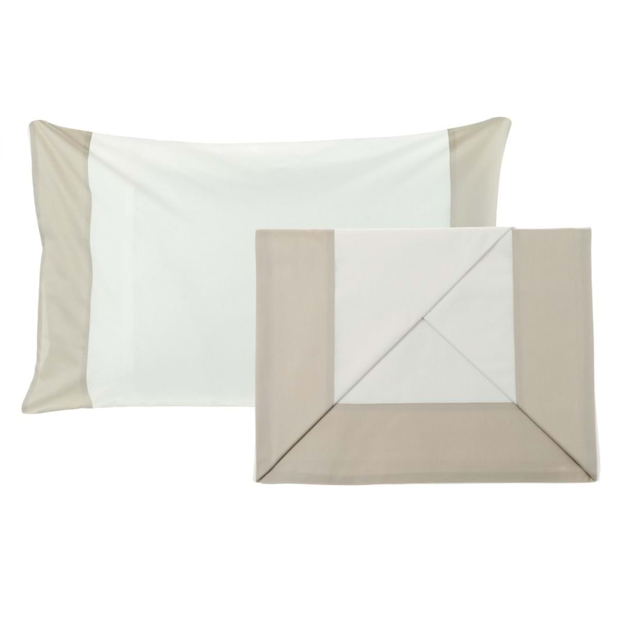 Lenzuola completo letto matrimoniale, bordo beige. Blanc Mariclò