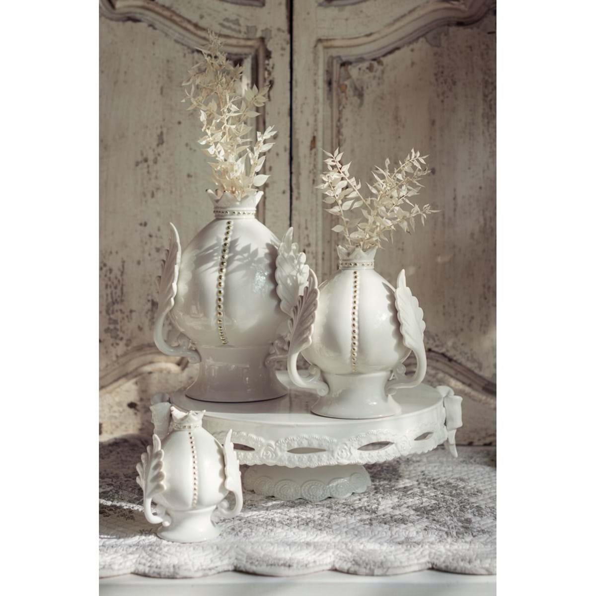 Decoro pigna, misura piccola, in porcellana, bianco decoro in oro. Blanc Mariclò