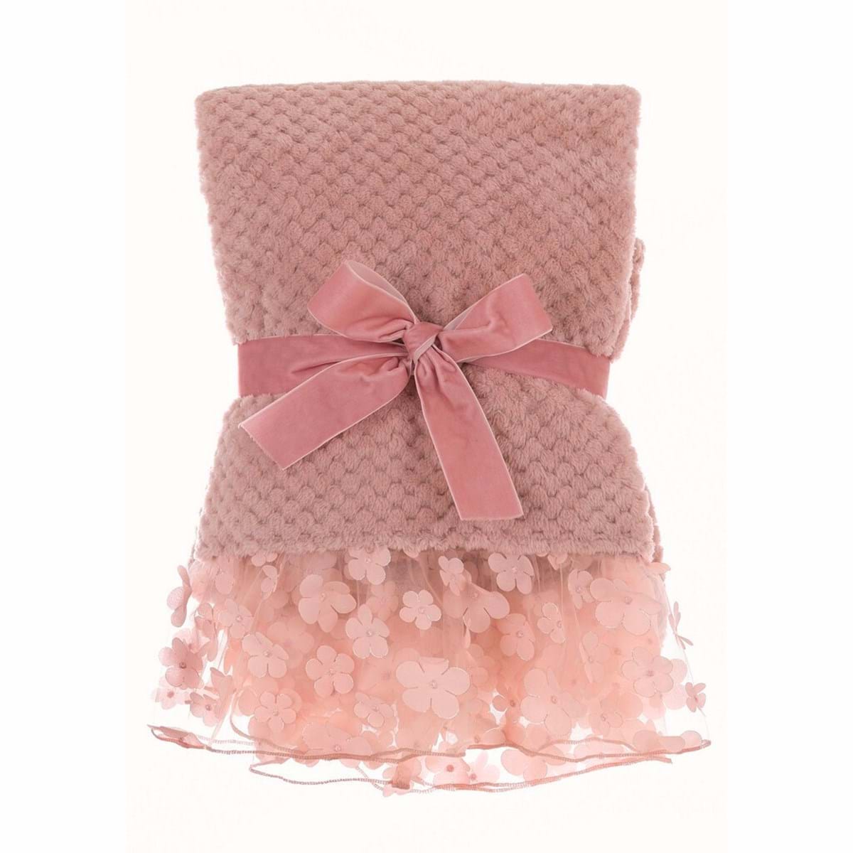 Plaid con gala in pizzo, colore rosa, Serie Romantic plaids. Blanc Mariclò