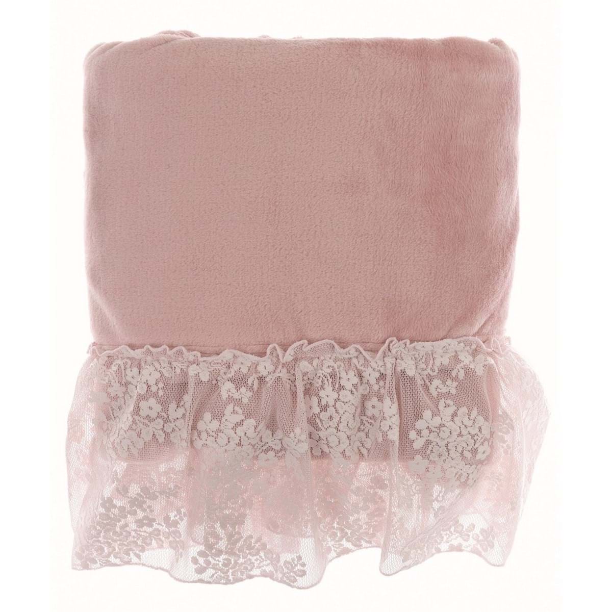 Plaid con gala in pizzo, colore rosa, Serie Romantic Lace. Blanc Mariclò