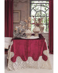 Tovaglia in velluto con bordo in pizzo e rosone centrale, colore bordeaux, Linea Velvet &amp lace, 160 x 160. Blanc Mariclò (Copia)