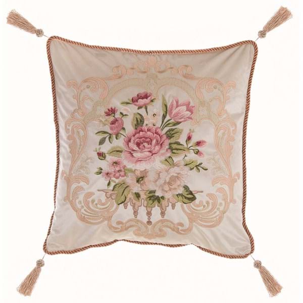 Cuscino quadrato ricamato con nappe. Blanc Mariclò