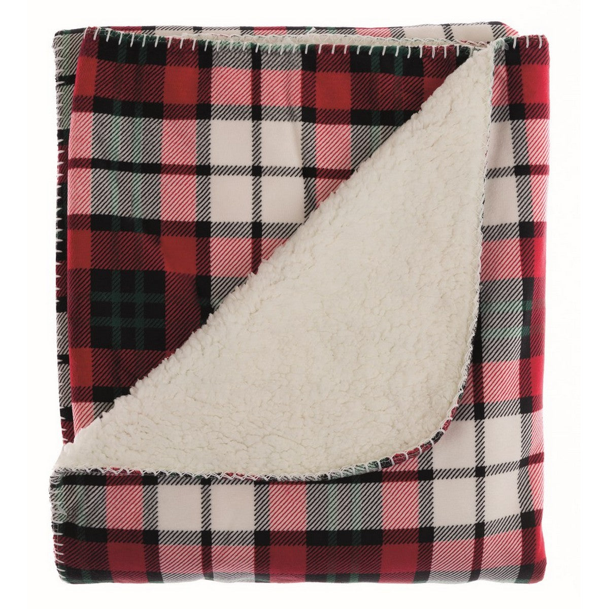 Plaid sherpa scozzese, interno pelliccia sintetica bianca,150x200 cm. Blanc Mariclò