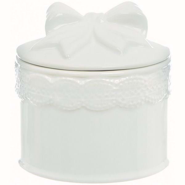 Scatola/cofanetto in ceramica bianca decoro fiocco Linea Sentimento. Blanc Mariclò