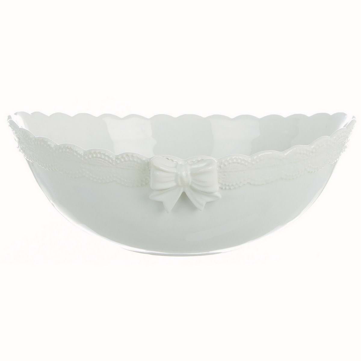 Centrotavola in ceramica bianca decoro fiocco Linea Sentimento. Blanc Mariclò