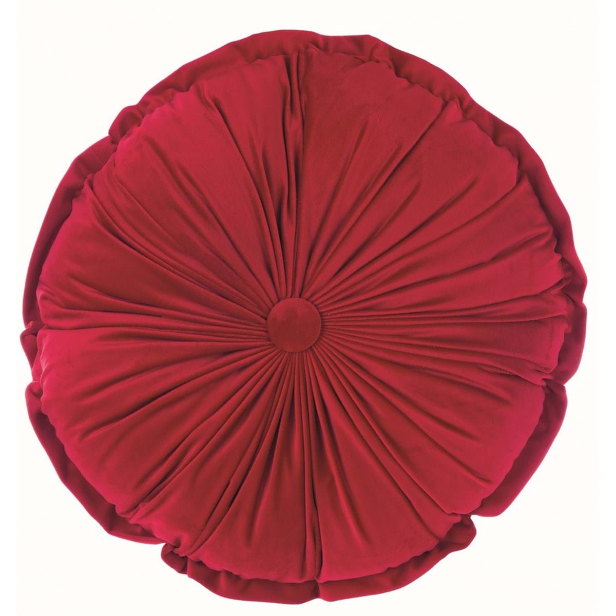 Cuscino tondo con bottone centrale, in velluto, colore rosso. Blanc Mariclò