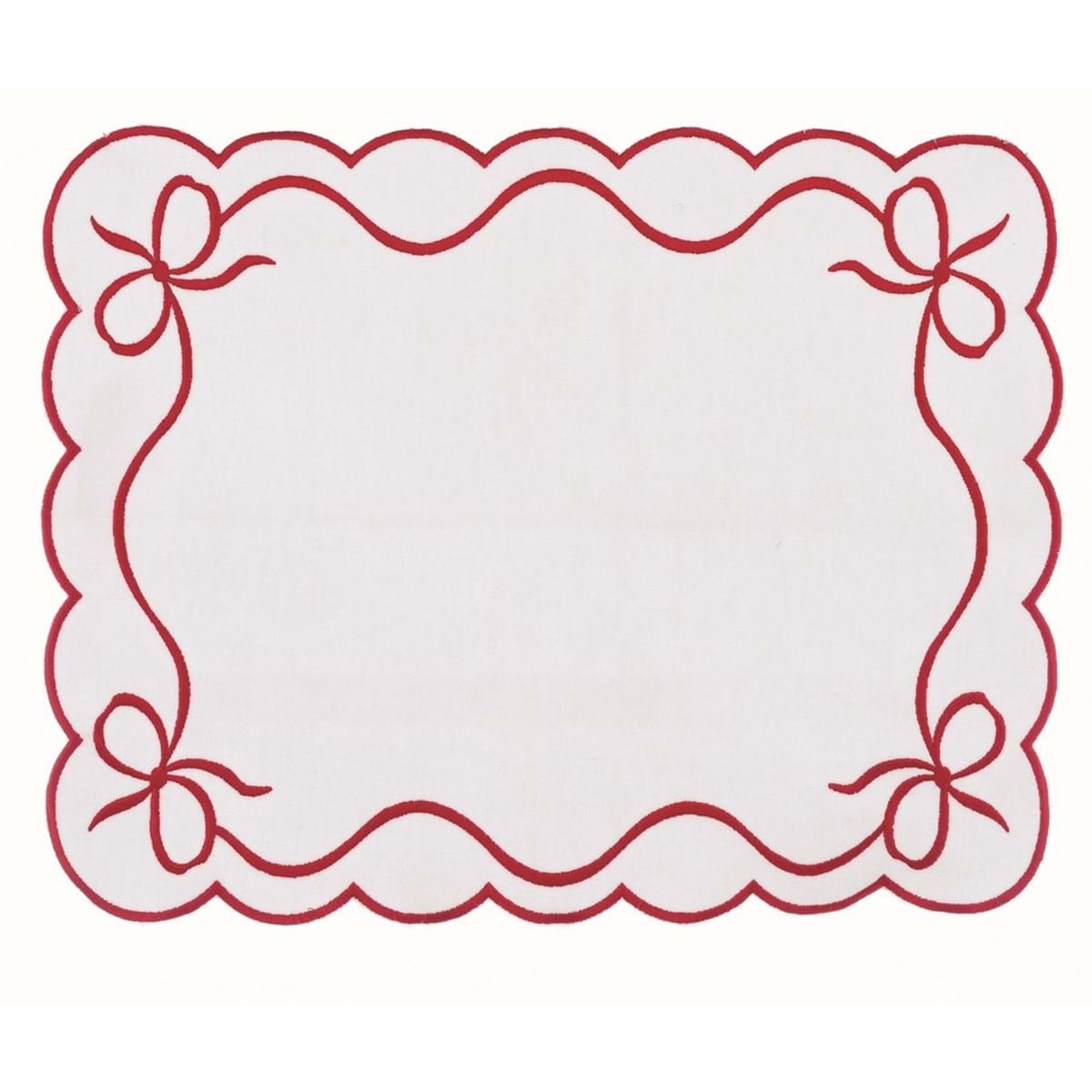 Tovaglietta in tessuto, sagomata, fiocco rosso. Blanc Mariclò