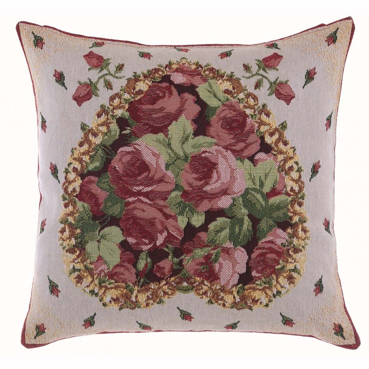 Cuscino quadrato gobelin cuore e rose. Blanc Mariclo