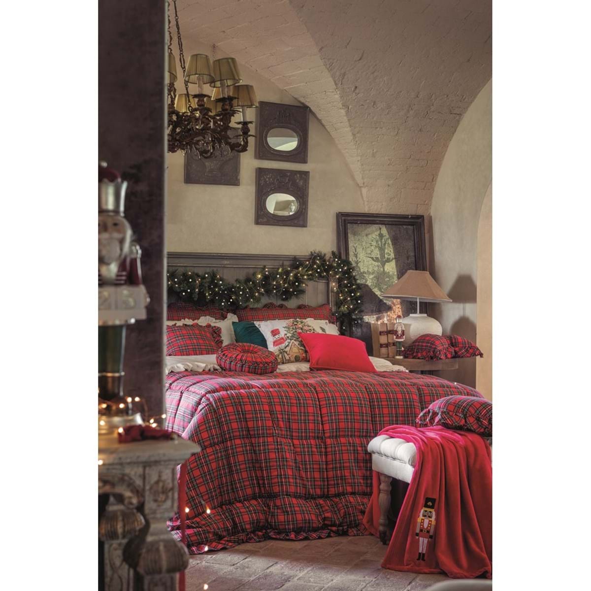 Cuscino quadrato con gala, linea Tartan. Blanc Mariclò