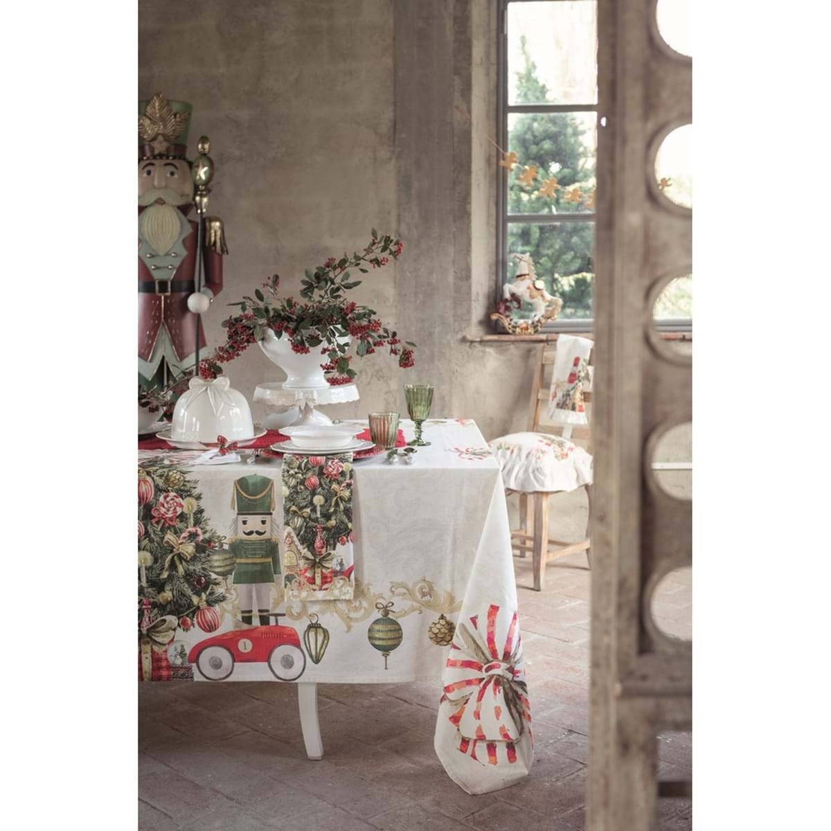 Tovaglia con stampa natalizia, Linea Christmas Carol, 160 x 320. Blanc Mariclò