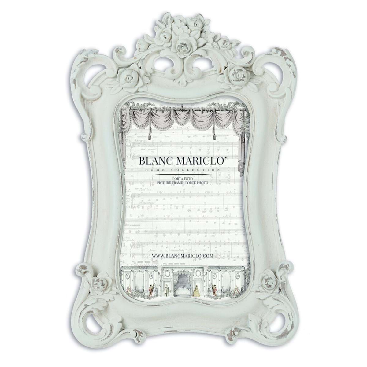 Portafoto piccolo con fiori e ornamenti barocchi. Blanc Mariclò