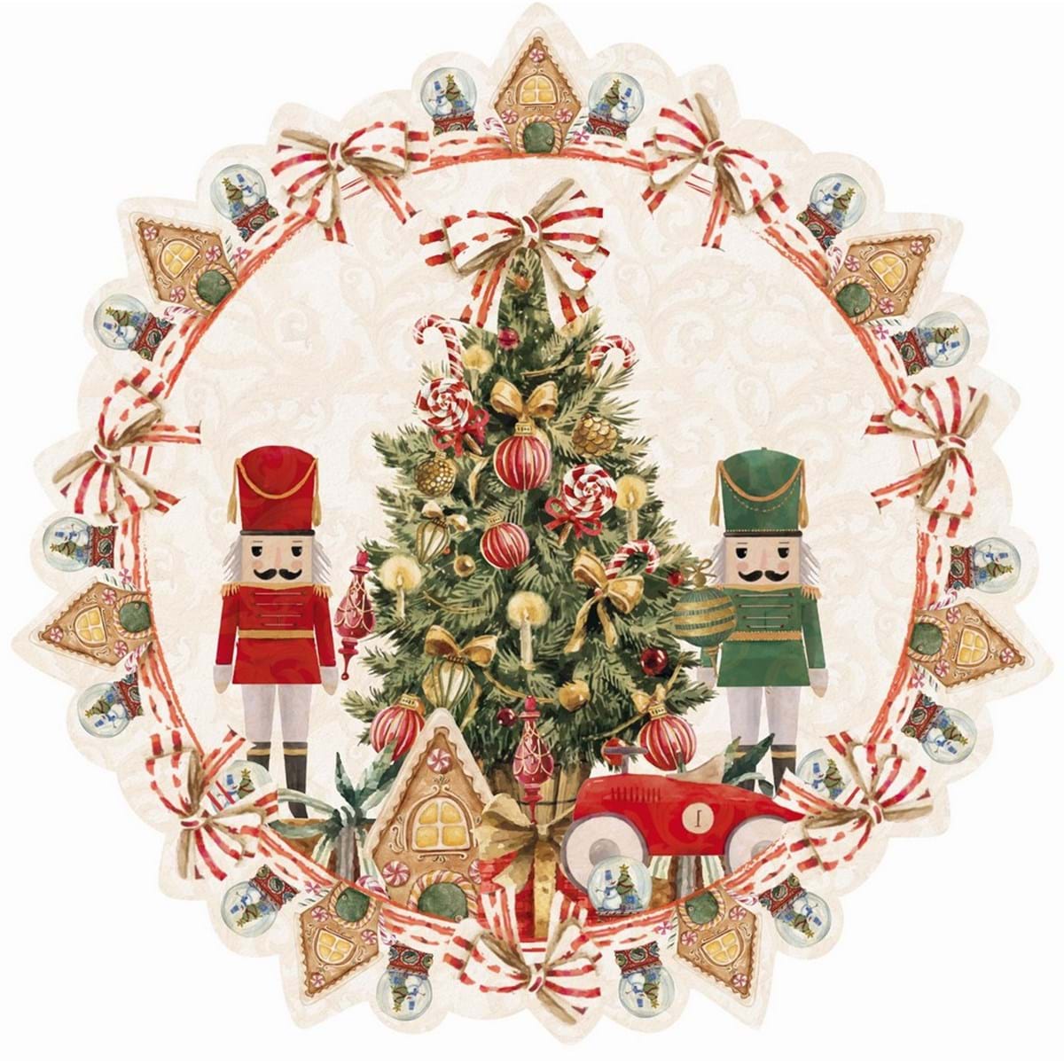 Tovaglietta in vinile, rotonda, Christmas carol. Blanc Mariclò