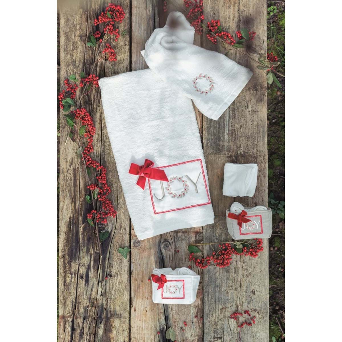 Coppia spugna bianca con scritta JOY e coroncina. Blanc Mariclò