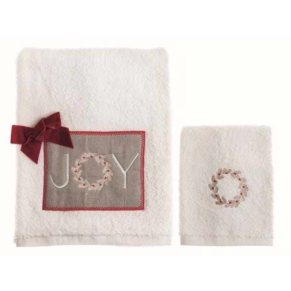 Coppia spugna bianca con scritta JOY e coroncina. Blanc Mariclò