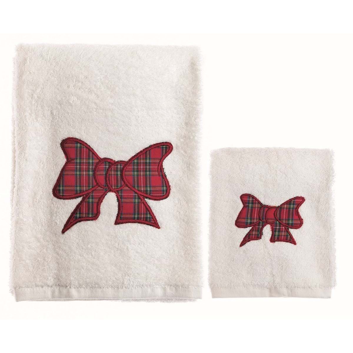 Coppia spugna bianca con fiocco in tartan. Blanc Mariclò