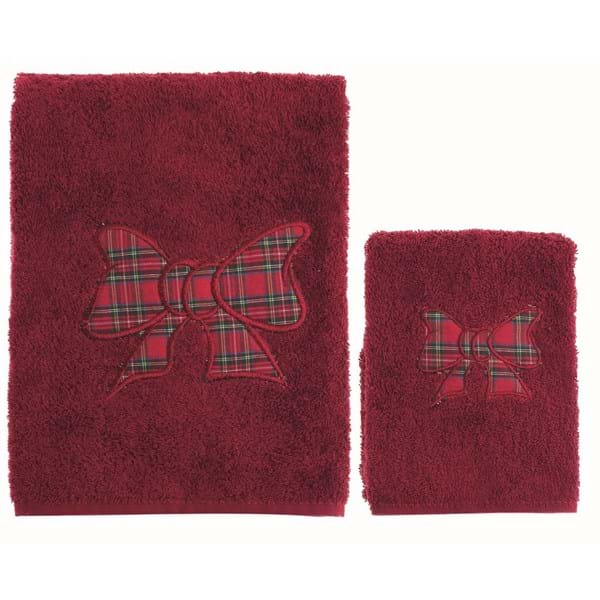Coppia spugna rossa con fiocco in tartan. Blanc Mariclò