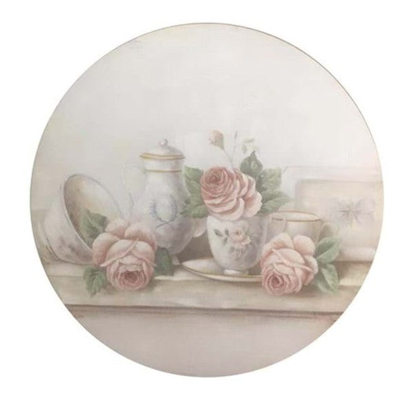 Quadro rotondo con rose, misura 60x60 cm., senza cornice. Blanc Mariclò