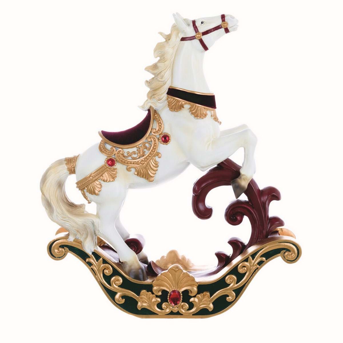 Decoro cavallo, misura grande, con inserti in velluto, in resina. Blanc Mariclò