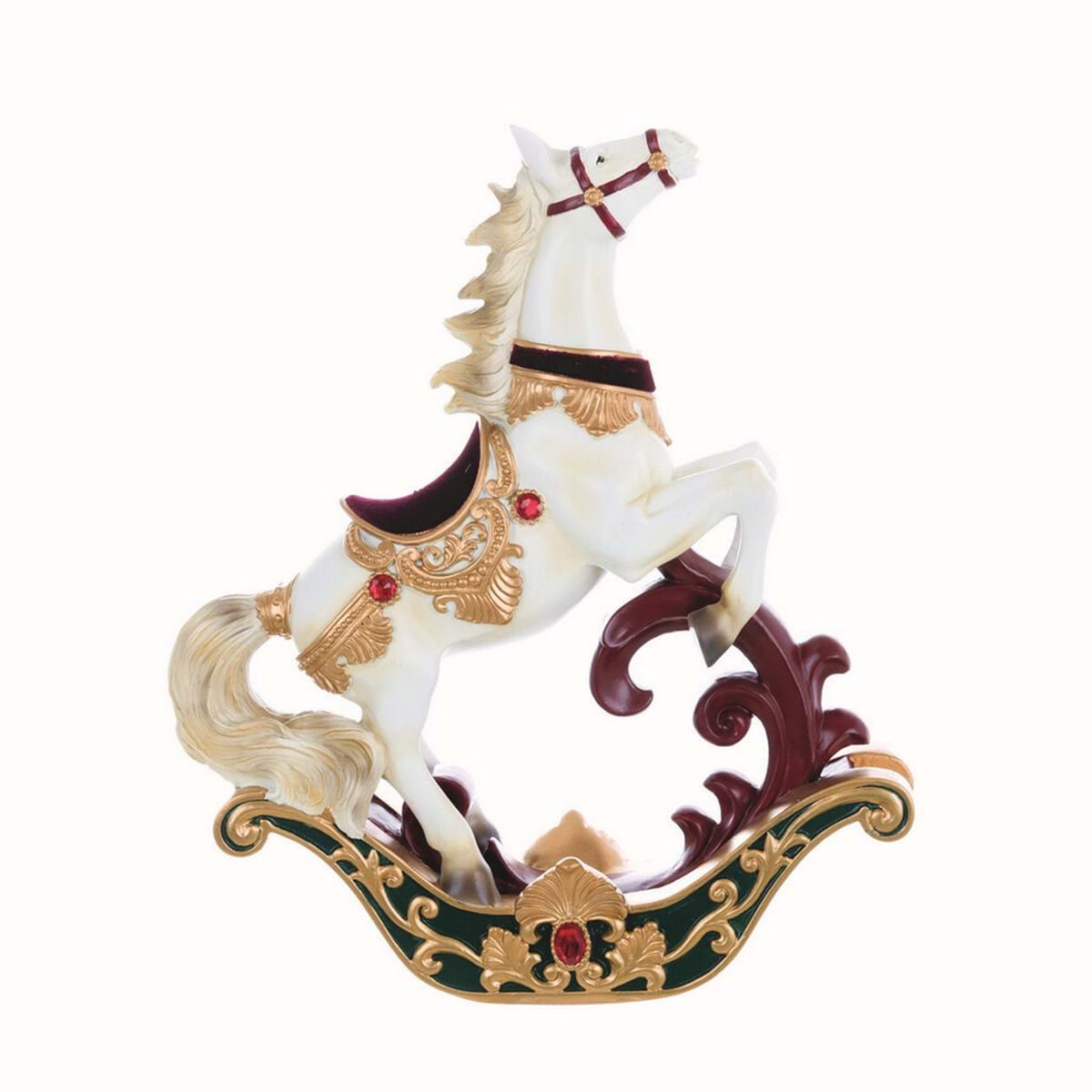 Decoro cavallo, misura piccola, con inserti in velluto, in resina. Blanc Mariclò