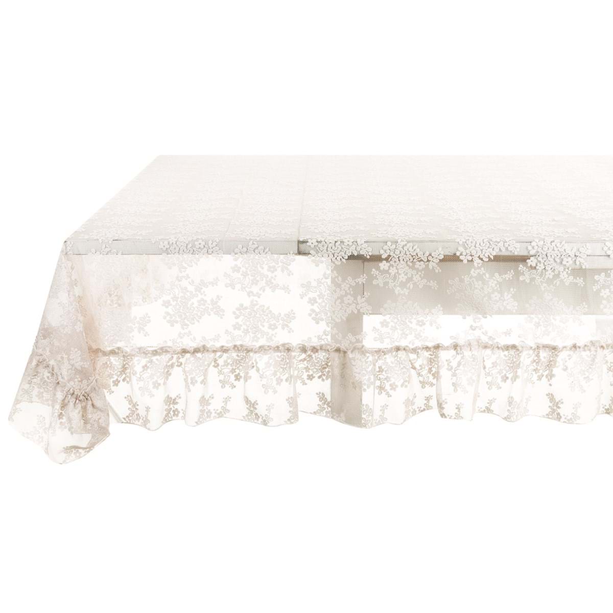 Tovaglia in pizzo e gala da 12cm., colore avorio, 180x300. Blanc Mariclò
