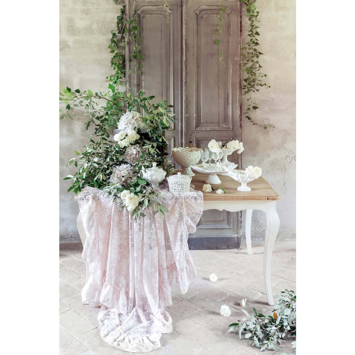 Coppa con piede, ceramica bianco decoro rose. Blanc Mariclò