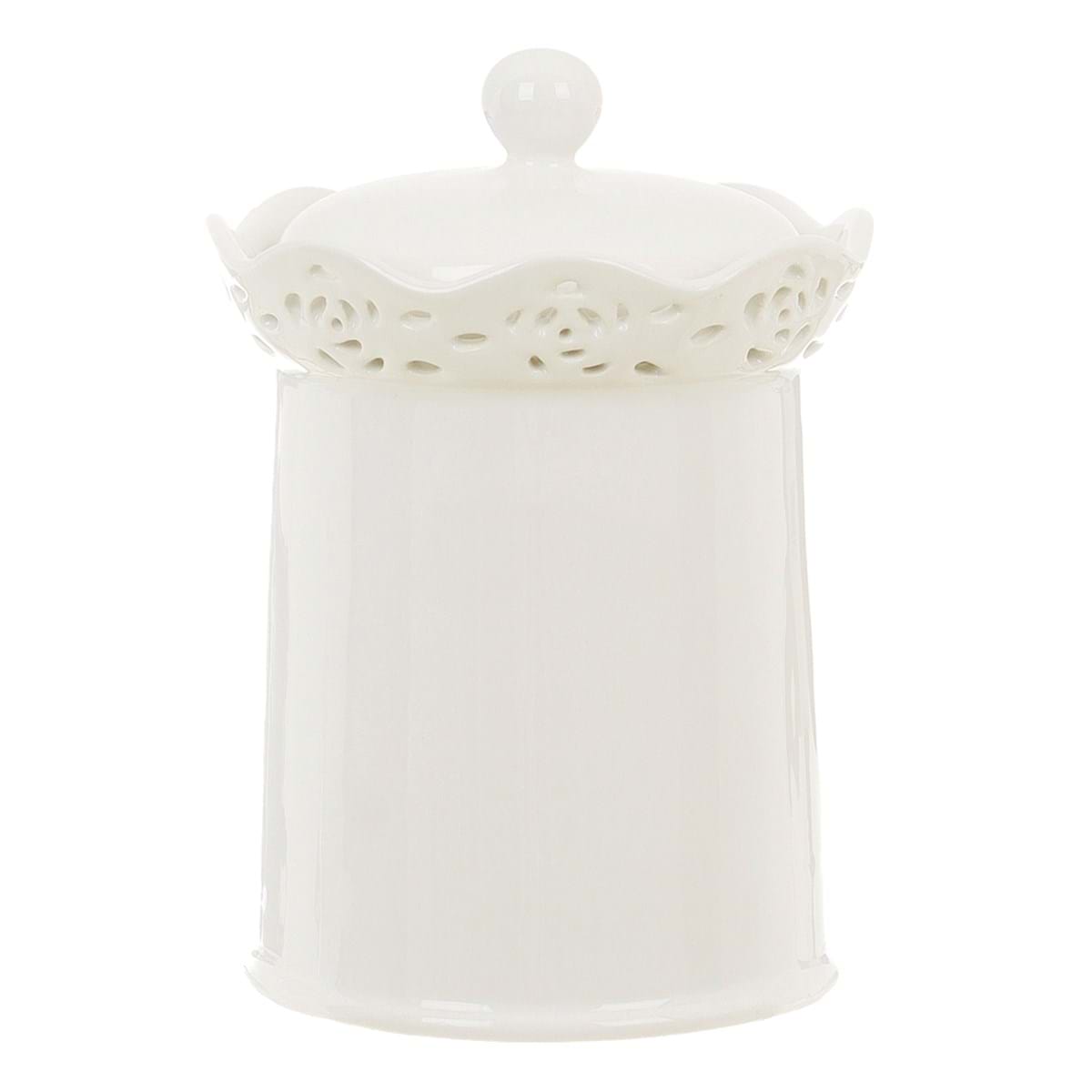 Set 3 barattoli con coperchio, ceramica bianco decoro rose. Blanc Mariclò