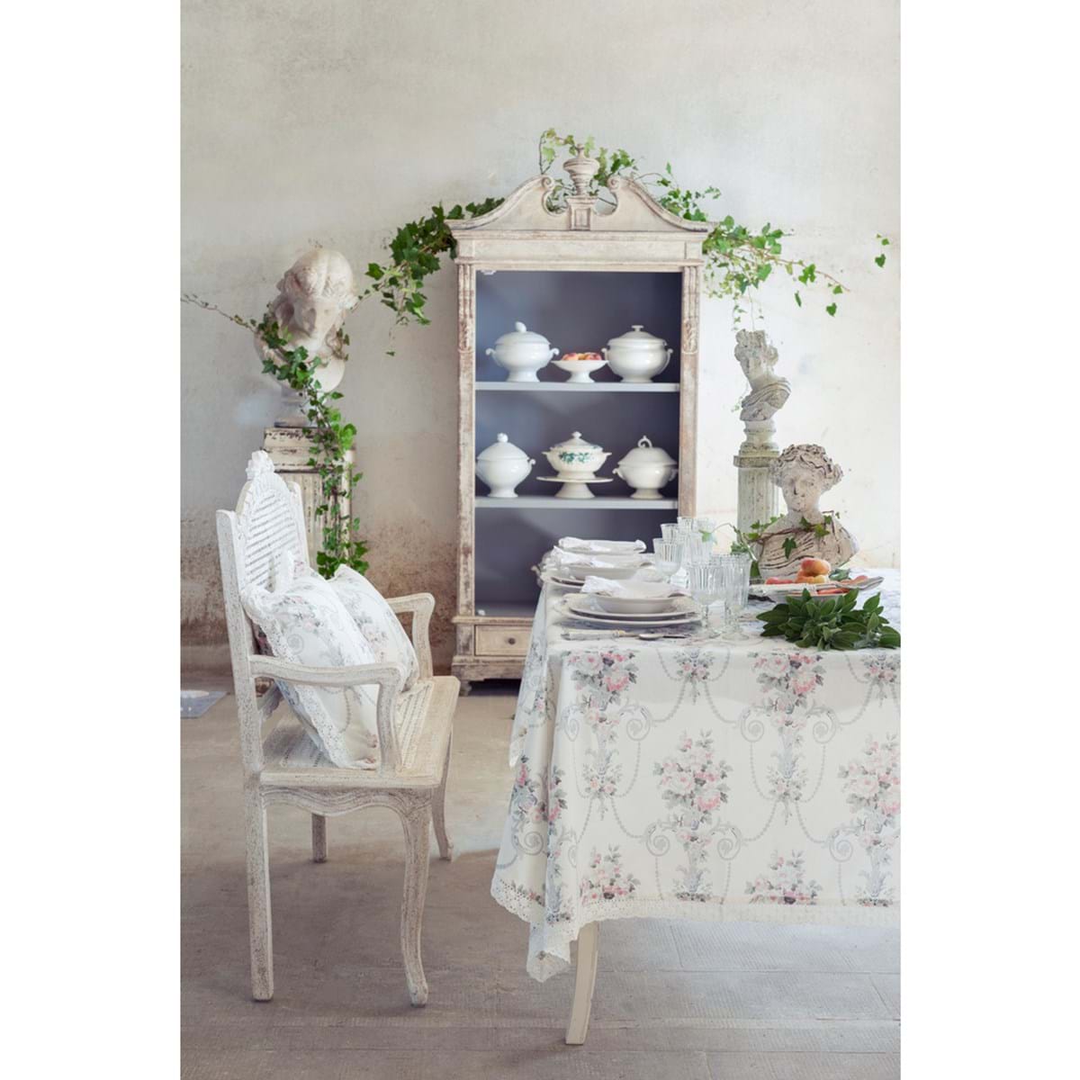Runner con pizzo e rose, 45x150. Blanc Mariclò