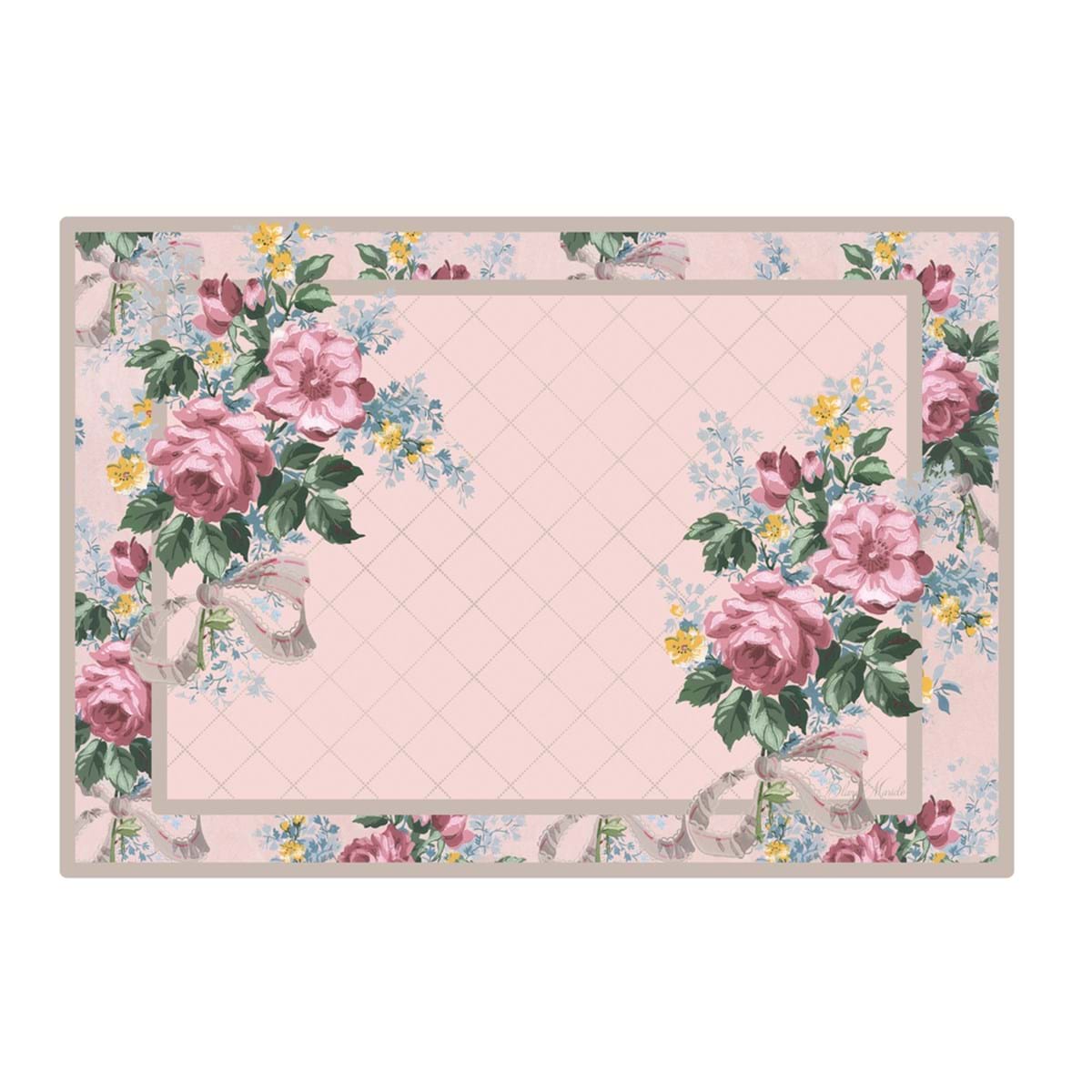 Tovaglietta americana con rose, in vinile, 35x48cm. Blanc Mariclò