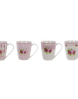 Set 4 mug porcellana con disegni assortiti, decoro rose. Blanc Mariclò