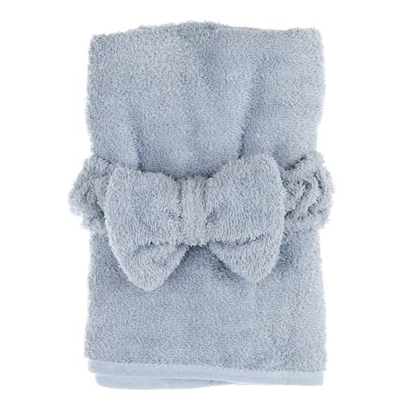 Asciugamano con fascia, Linea "Fluffy Bow", colore azzurro. Blanc Mariclò