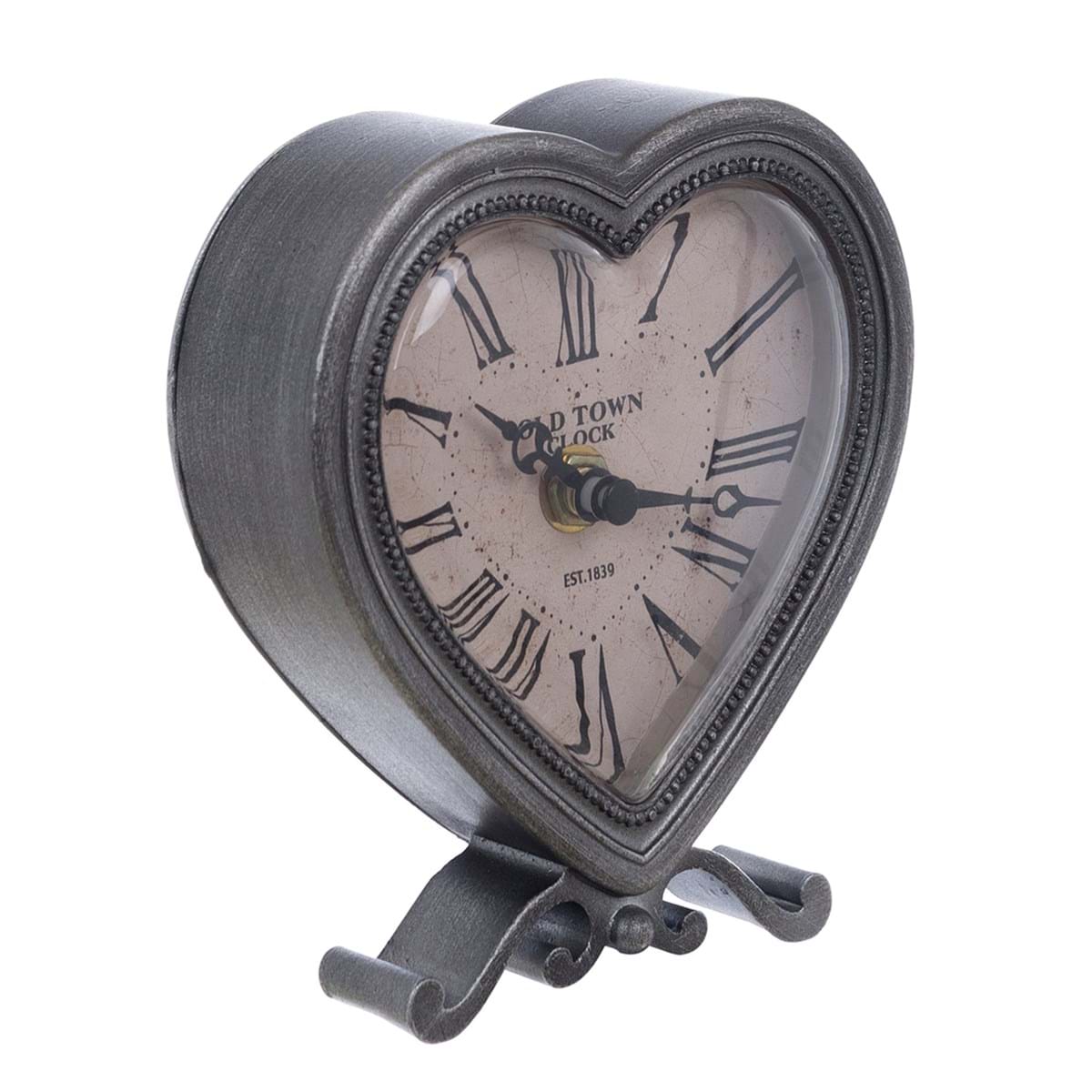 Orologio cuore da tavolo, in peltro e plastica, colore grigio. Blanc Mariclò