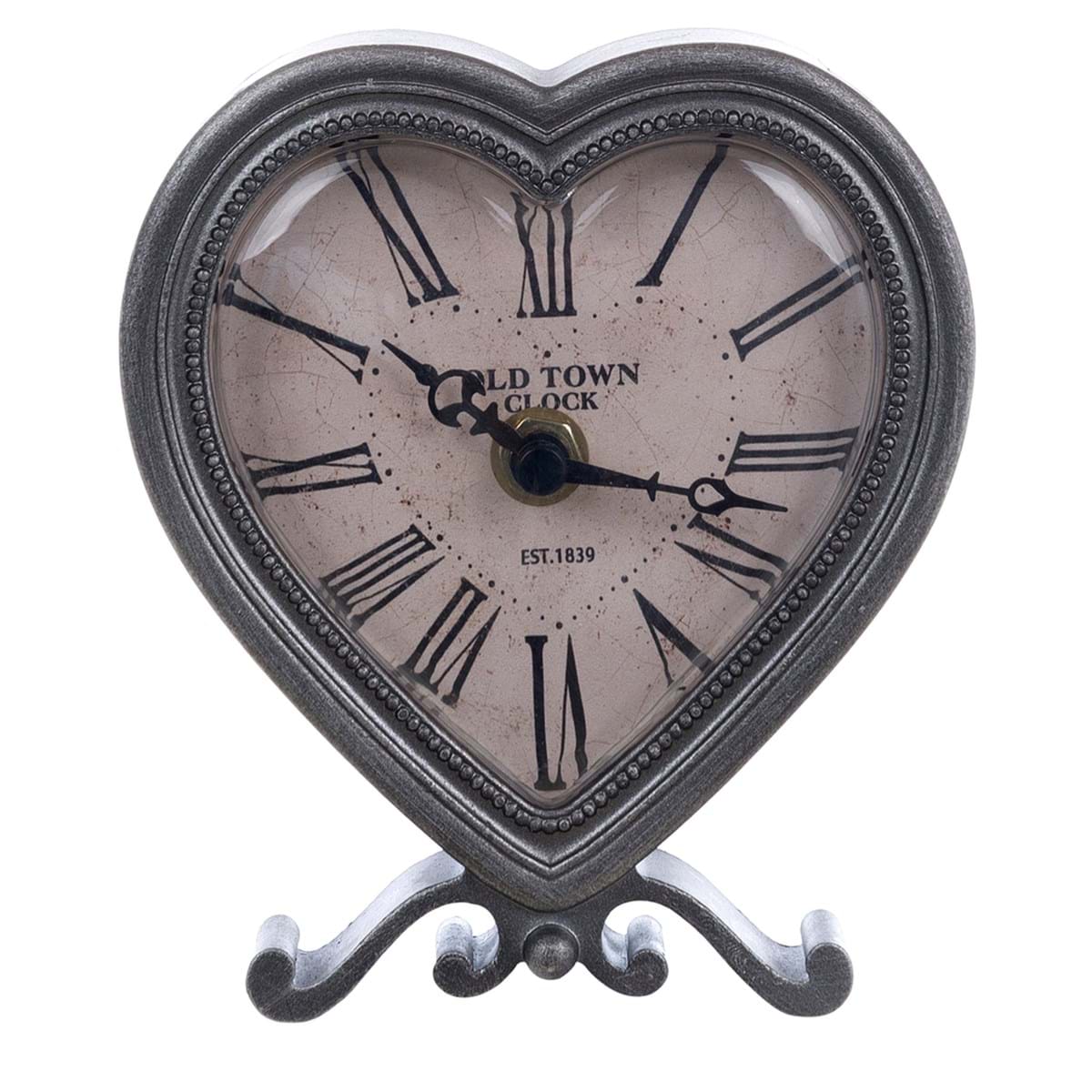 Orologio cuore da tavolo, in peltro e plastica, colore grigio. Blanc Mariclò