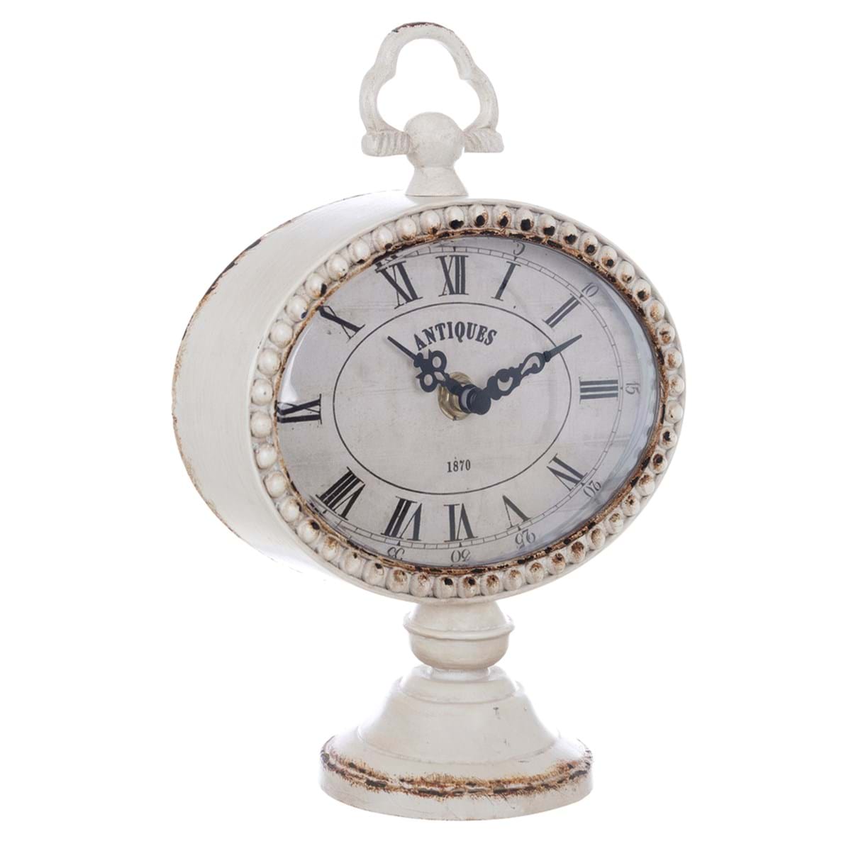 Orologio da tavolo, in peltro, colore bianco anticato. Blanc Mariclò