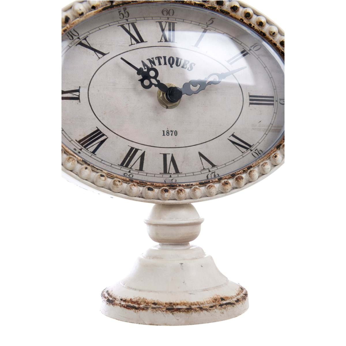Orologio da tavolo, in peltro, colore bianco anticato. Blanc Mariclò