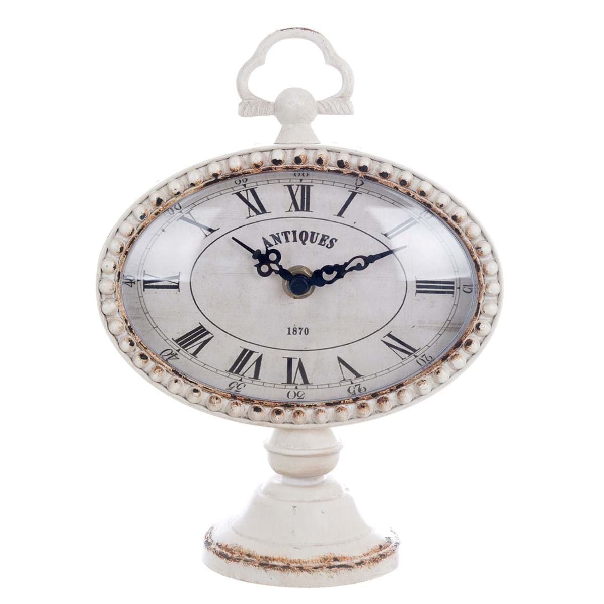 Orologio da tavolo, in peltro, colore bianco anticato. Blanc Mariclò